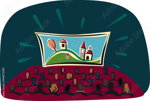 movie theater, during the screening of a film.