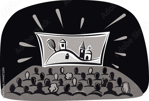 movie theater, during the screening of a film.