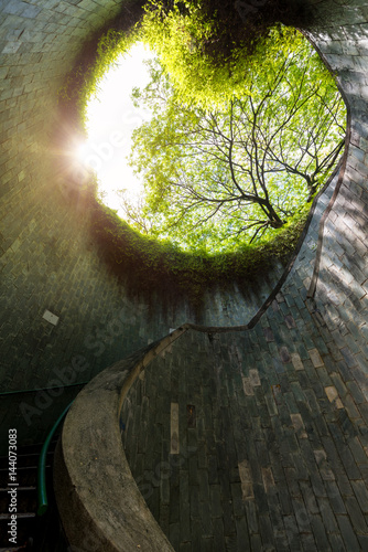 Photography Spiral staircase of underground crossing in tunnel at Fort Canning Park, Singapo