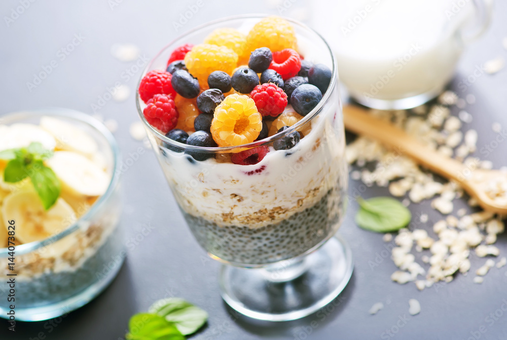 milk with chia seeds and berries milk with chia seeds and berries
