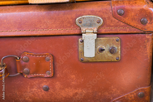close up on aged vintage leather case