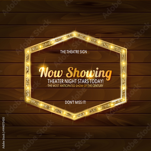 Retro light sign on wooden background.