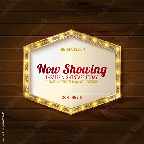Retro light sign on wooden background.