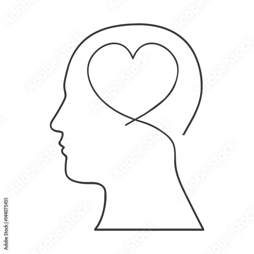 monochrome silhouette of human head with heart in mind vector illustration