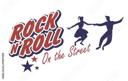 Young couple wearing 50's clothes dancing rock and roll. Vector Illustration. Good for logo