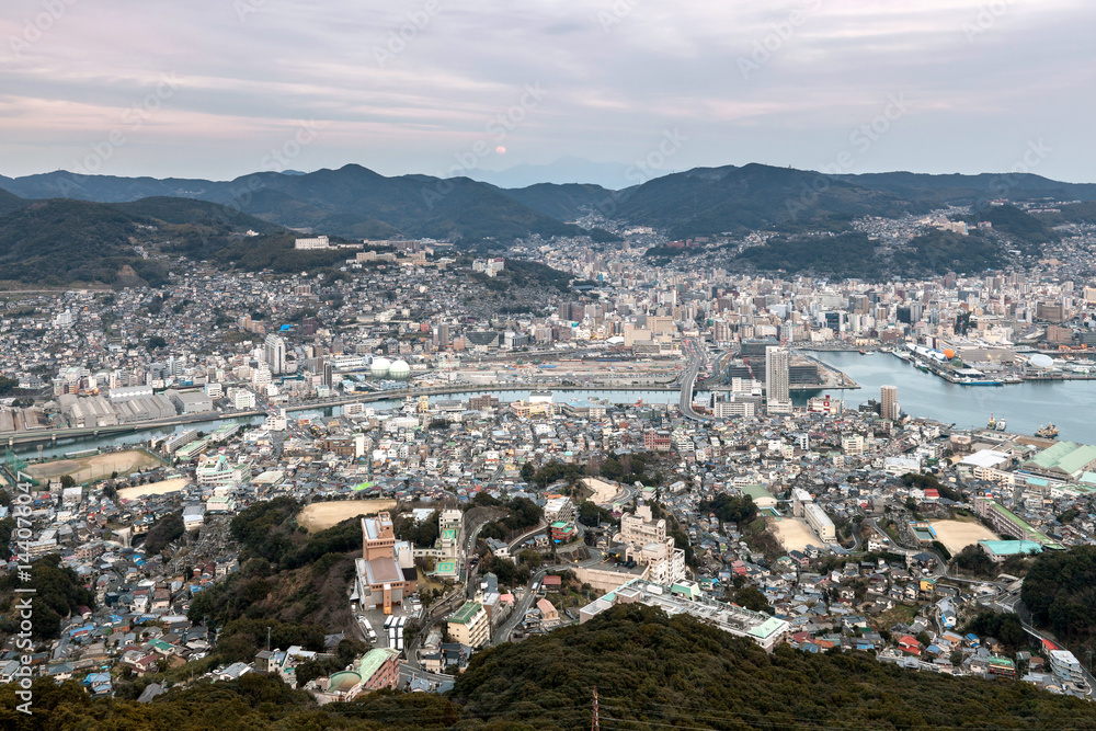 Ten Million Dollar Views of Nagasaki city, Japan in sunset from Mount Inasa observation.