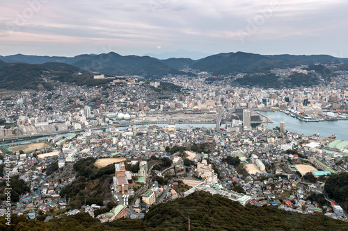 Obraz na płótnie Ten Million Dollar Views of Nagasaki city, Japan in sunset from Mount Inasa observation. w salonie