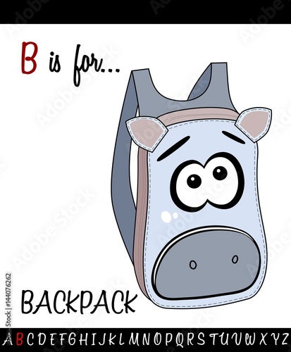 Illustrated vocabulary worksheet card with cartoon BACKPACK for Children Education