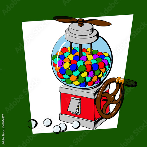 Automat with a lot of colorful candy balls.