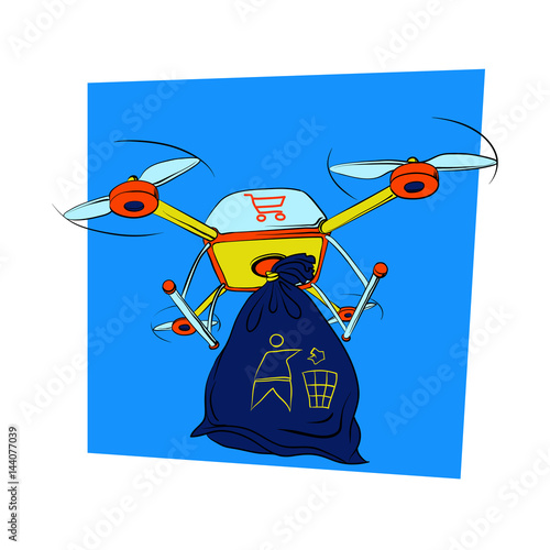 Quadrocopter dron takes out the garbage