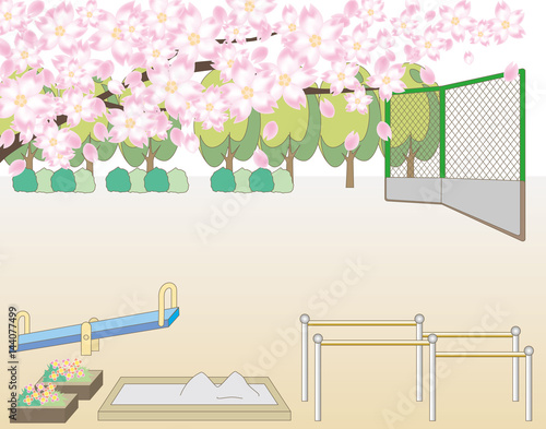 桜の木と公園の風景