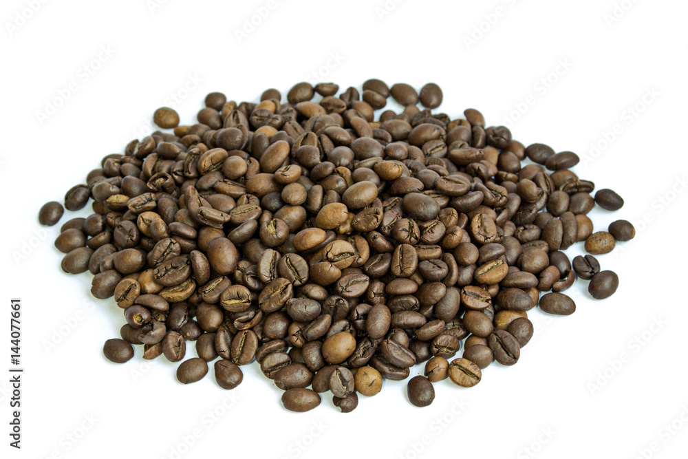 Grains of coffee on a white background