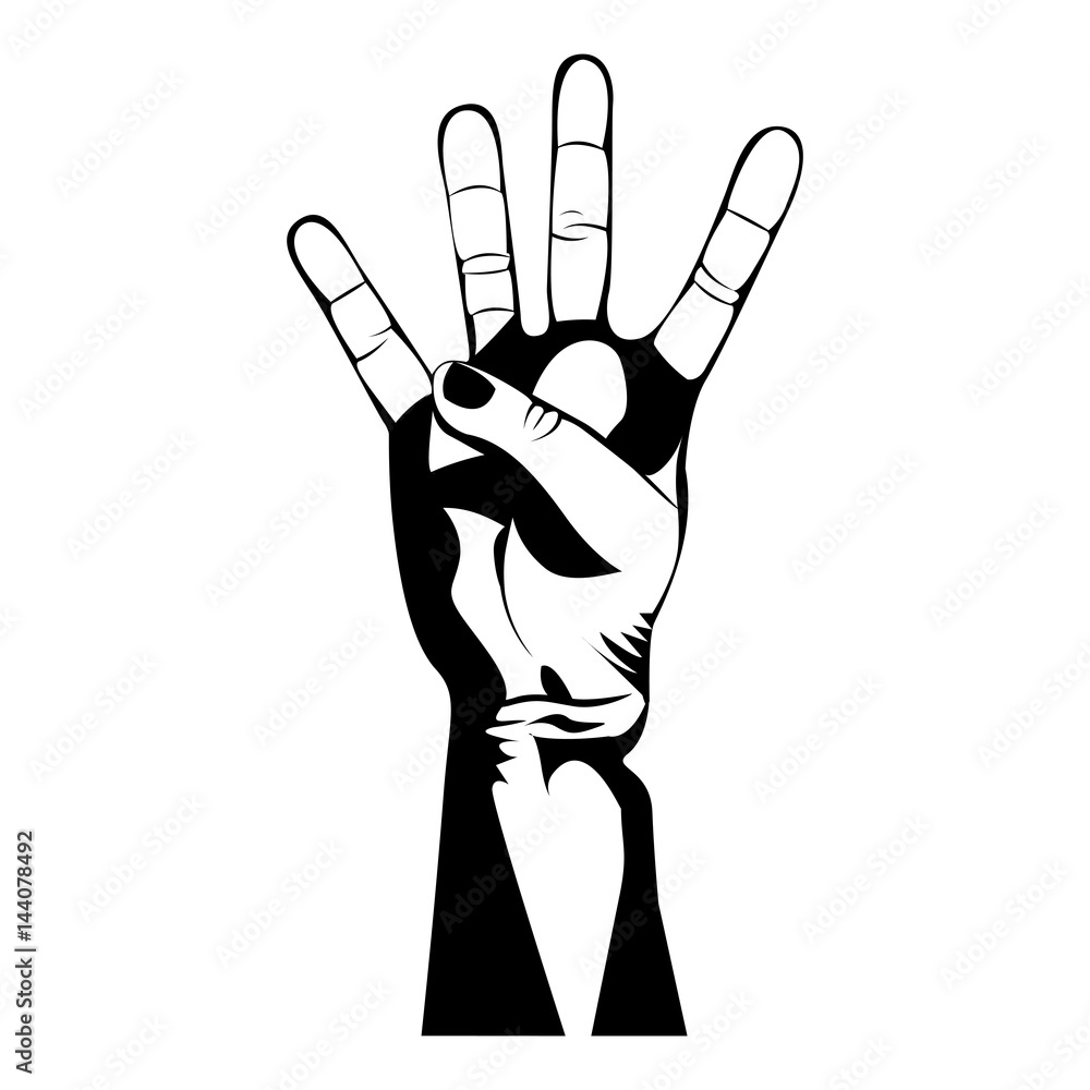 monochrome contour of hand with four fingers symbol vector illustration monochrome contour of hand with four fingers symbol vector illustration