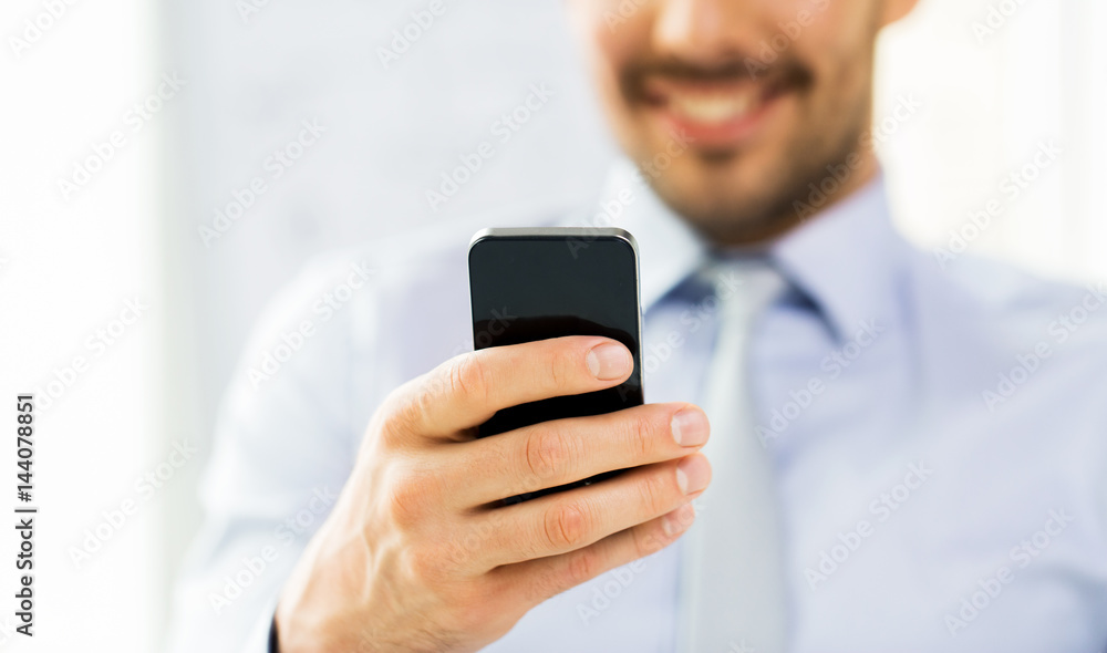 close up of businessman with smartphone close up of businessman with smartphone