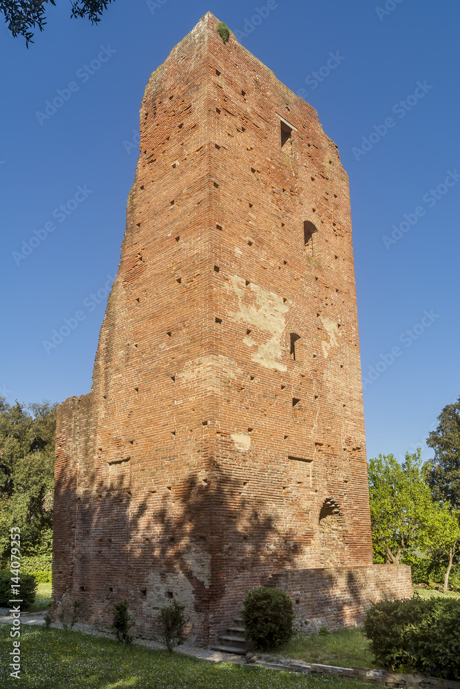 The ancient Torre di Mezzo of Parco Corsini, in the historic center of Fucecchio, Florence, Tuscany, Italy, on a sunny day
