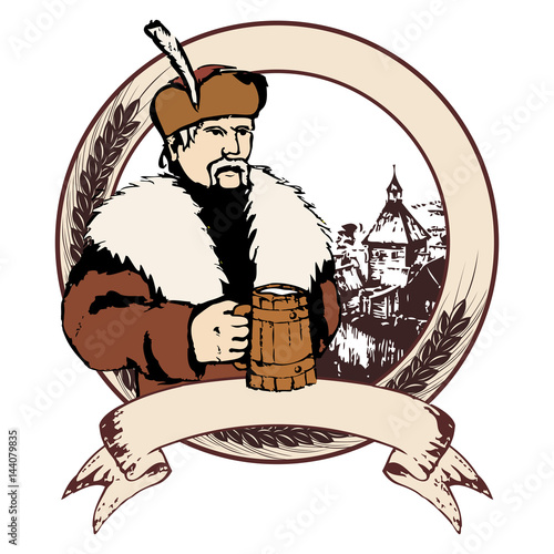 The brewer in winter clothes is holding a mug of beer in his hand.