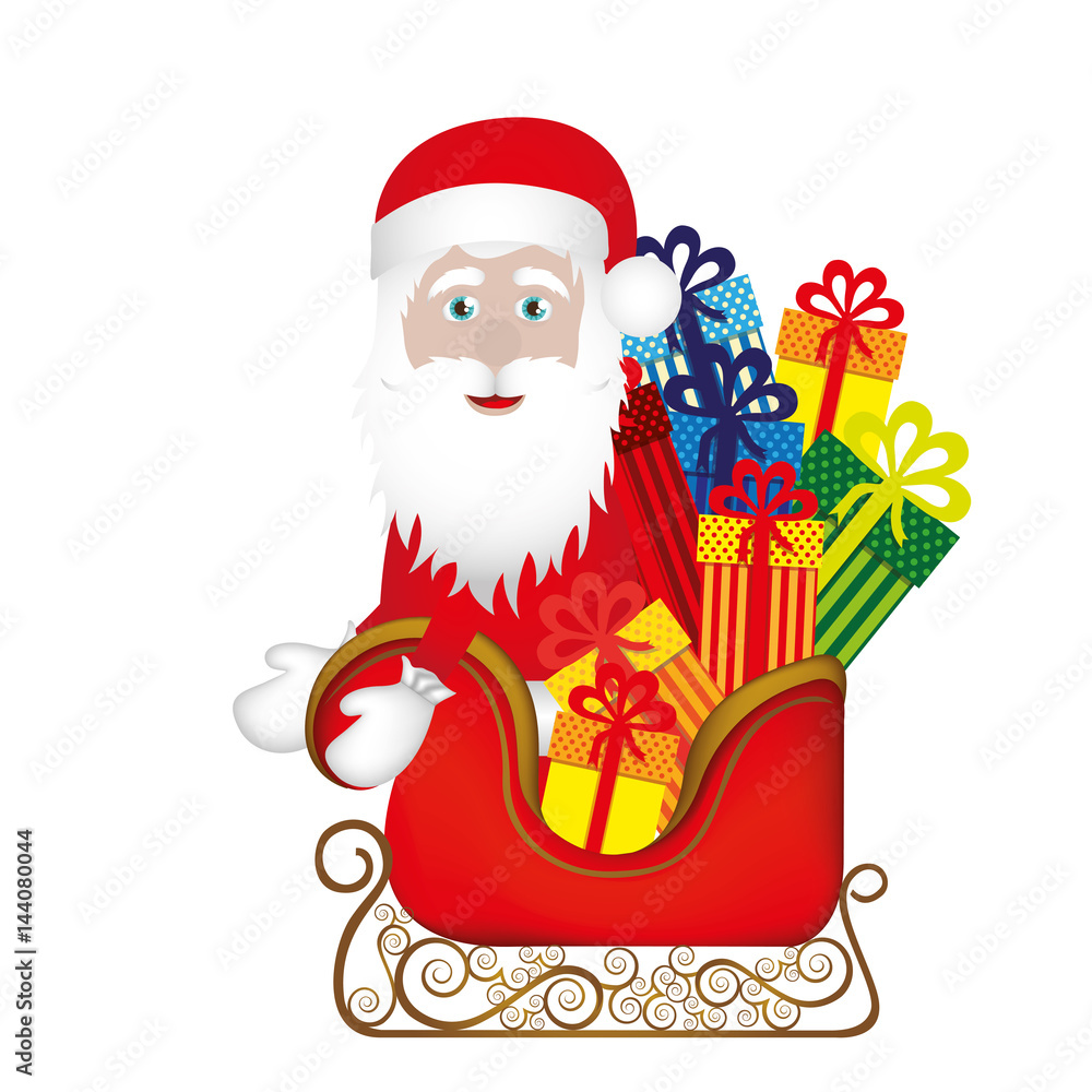 Obraz premium colorful silhouette of santa claus in sleigh with gifts vector illustration