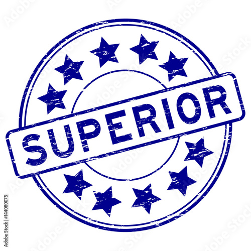 Grunge blue superior with star icon round rubber stamp