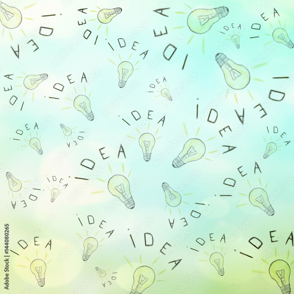 Light lamp and idea text. Idea symbol. Seamless grid lines texture.repeating conceptual pattern. Colorful texture background.Watercolor digital painting Light lamp and idea text. Idea symbol. Seamless grid lines texture.repeating conceptual pattern. Colorful texture background.Watercolor digital painting