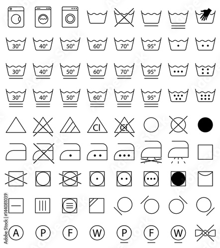 laundry icon set, washing signs for cloth