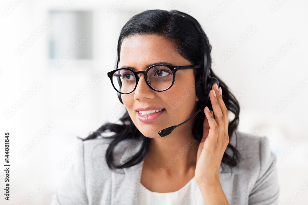 businesswoman with headset talking at office businesswoman with headset talking at office