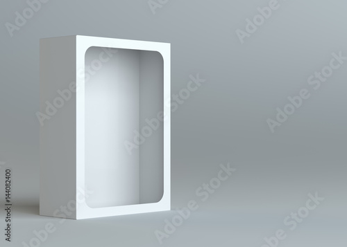 A realistic white empty packaging cardboard box