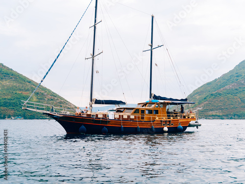 Wooden sailing ship. Montenegro, Bay of Kotor. Water transport