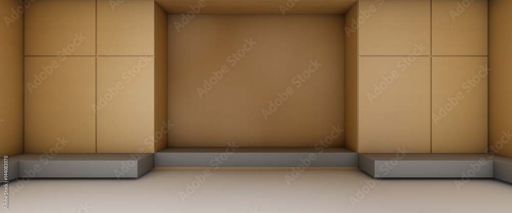 Modern - Arts and Gallery exhibition minimal wood panel and chair / 3D render Modern - Arts and Gallery exhibition minimal wood panel and chair / 3D render