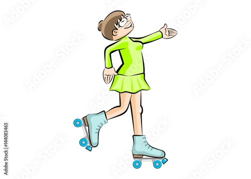 Woman on roller skates. Isolated on white background