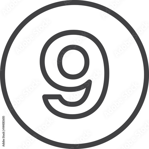 Nine, Number 9 line icon, linear circular sign