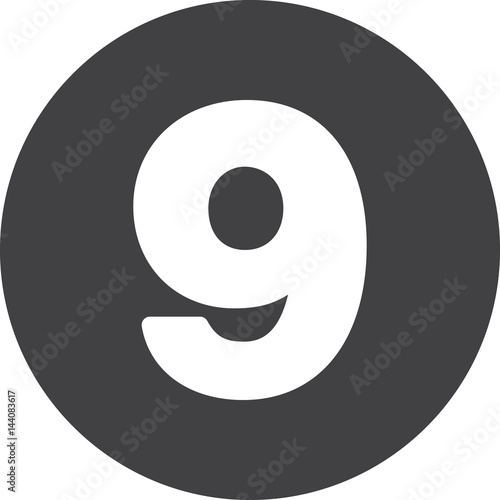 Nine, Number 9 flat icon, circular sign