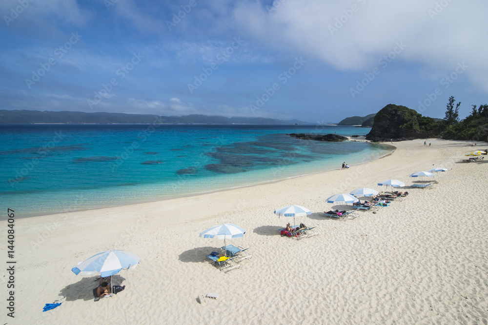 Sun shades on Furuzamami Beach, Zamami Island, Kerama Islands, Okinawa, Japan Sun shades on Furuzamami Beach, Zamami Island, Kerama Islands, Okinawa, Japan