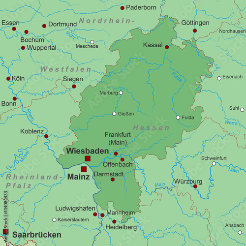 Bundesland Hessen - Landkarte in Grün