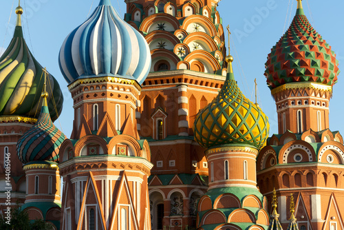 Close-up of the domes of St. Basil's Cathedral, Moscow, Russia photo