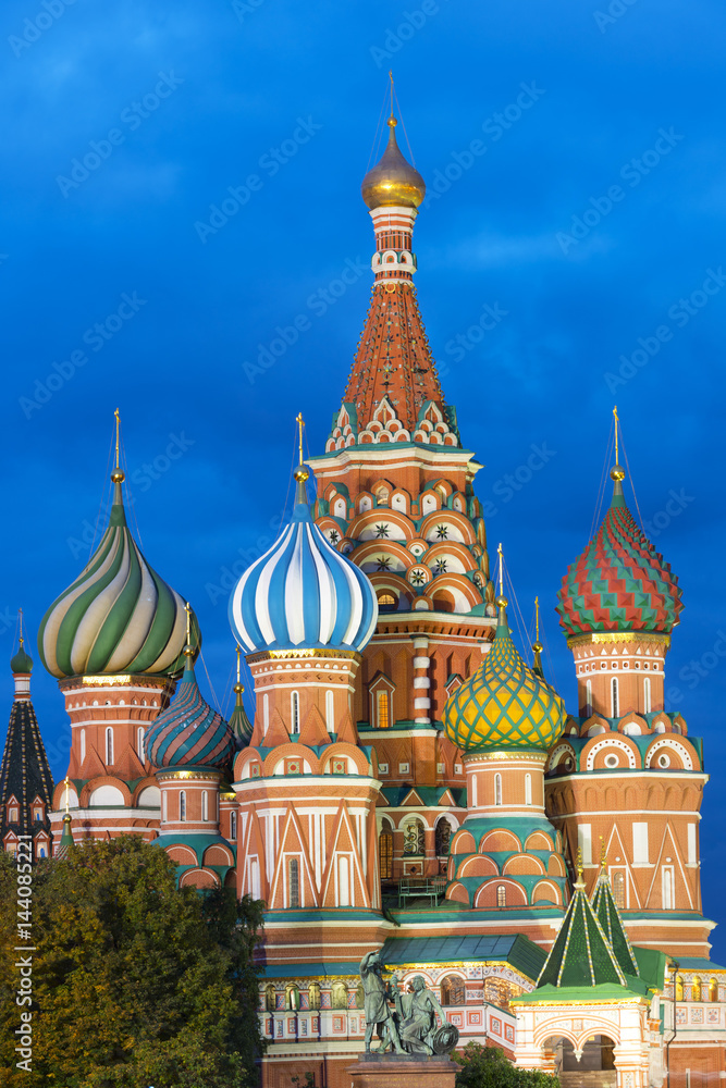 St. Basil's Cathedral lit up at night, Moscow, Russia