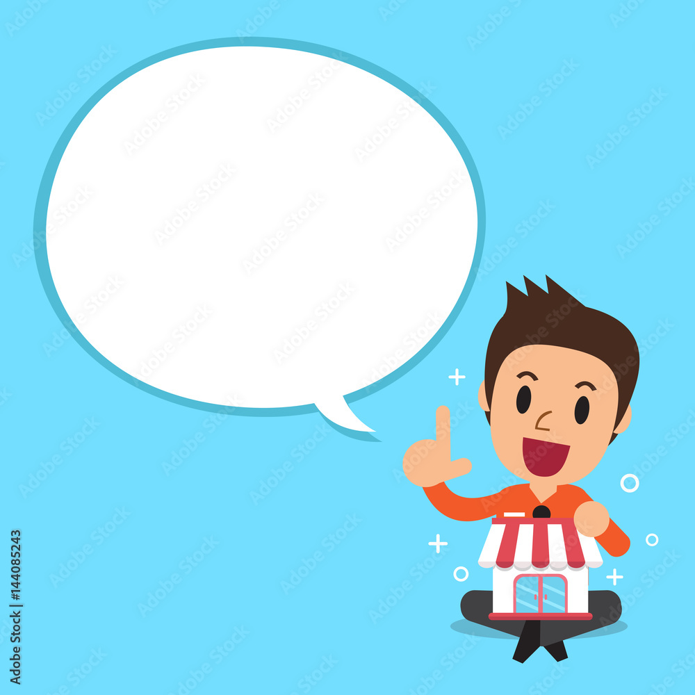 Cartoon businessman with white speech bubble Cartoon businessman with white speech bubble