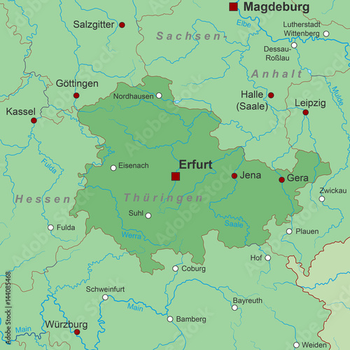 Bundesland Thüringen - Landkarte in Grün