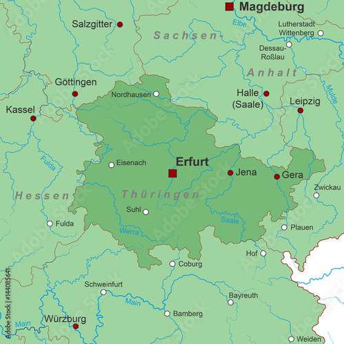 Bundesland Thüringen - Landkarte (in Grün)
