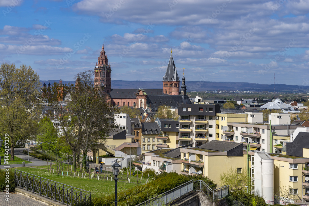 View of Mainz from the citadel seen with the cathedral