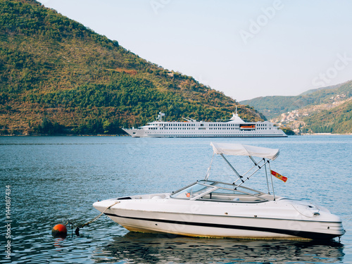 Ships and boats in the Bay of Kotor in Montenegro. © Nadtochiy