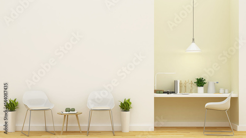 living area and workspace pastel yellow design - 3D Rendering