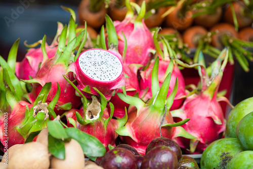 Pitaya fruit on vegetable market
