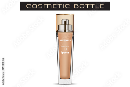 Cosmetic Bottle for Liquid Cream, Gel. Skin Care Product Package. Vector illustration. Skin toner. Glass bottle. 