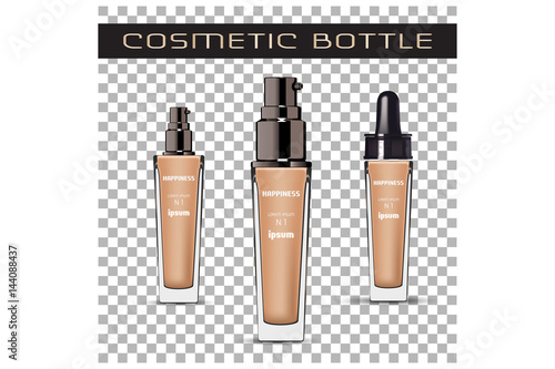 Beauty product glass package. Vector illustration. Cosmetic bottle for spray cream.