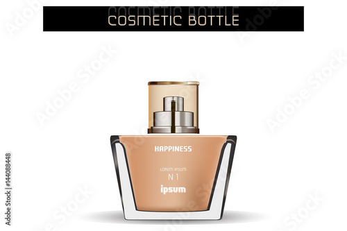 Cosmetic Bottle for Liquid Cream, Gel. Skin Care Product Package. Vector illustration. Skin toner. Glass bottle. 