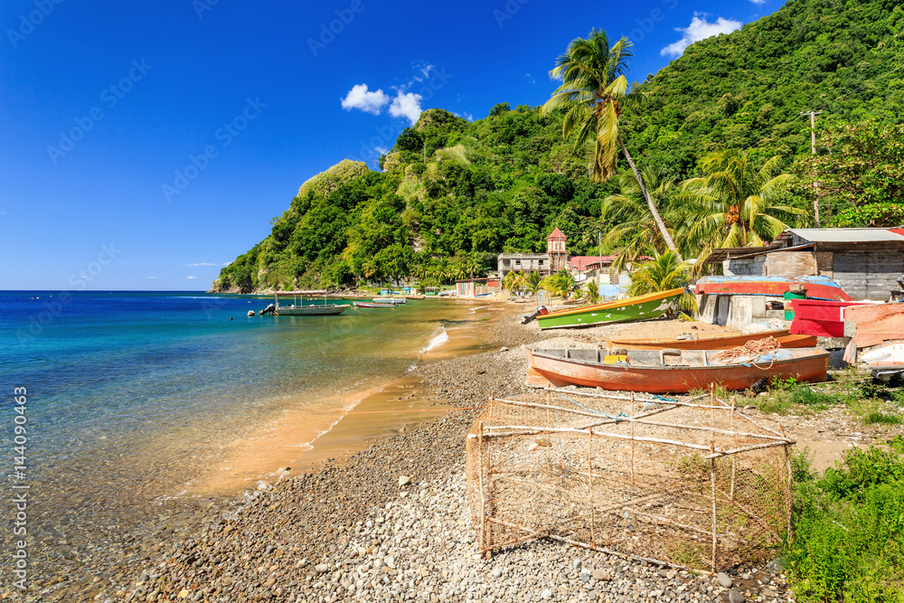 Boats on Soufriere Bay, Soufriere, Dominica Stock Photo Adobe Stock