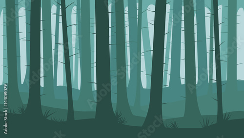 Landscape with silhouettes of trees in the forest - cartoon vector illustration