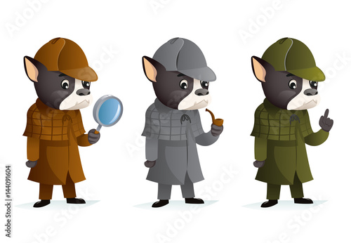 Bulldog detective magnifying glass thumb up smoking pipe investigation mascot cartoon victorian design vector illustration