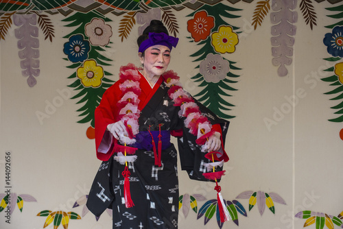 Traditional dressed dancer, Shuri Castle, Naha, Okinawa, Japan photo