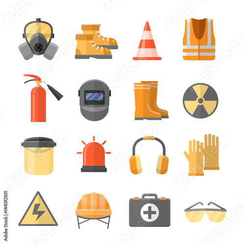 Safety at work vector icons in a flat style